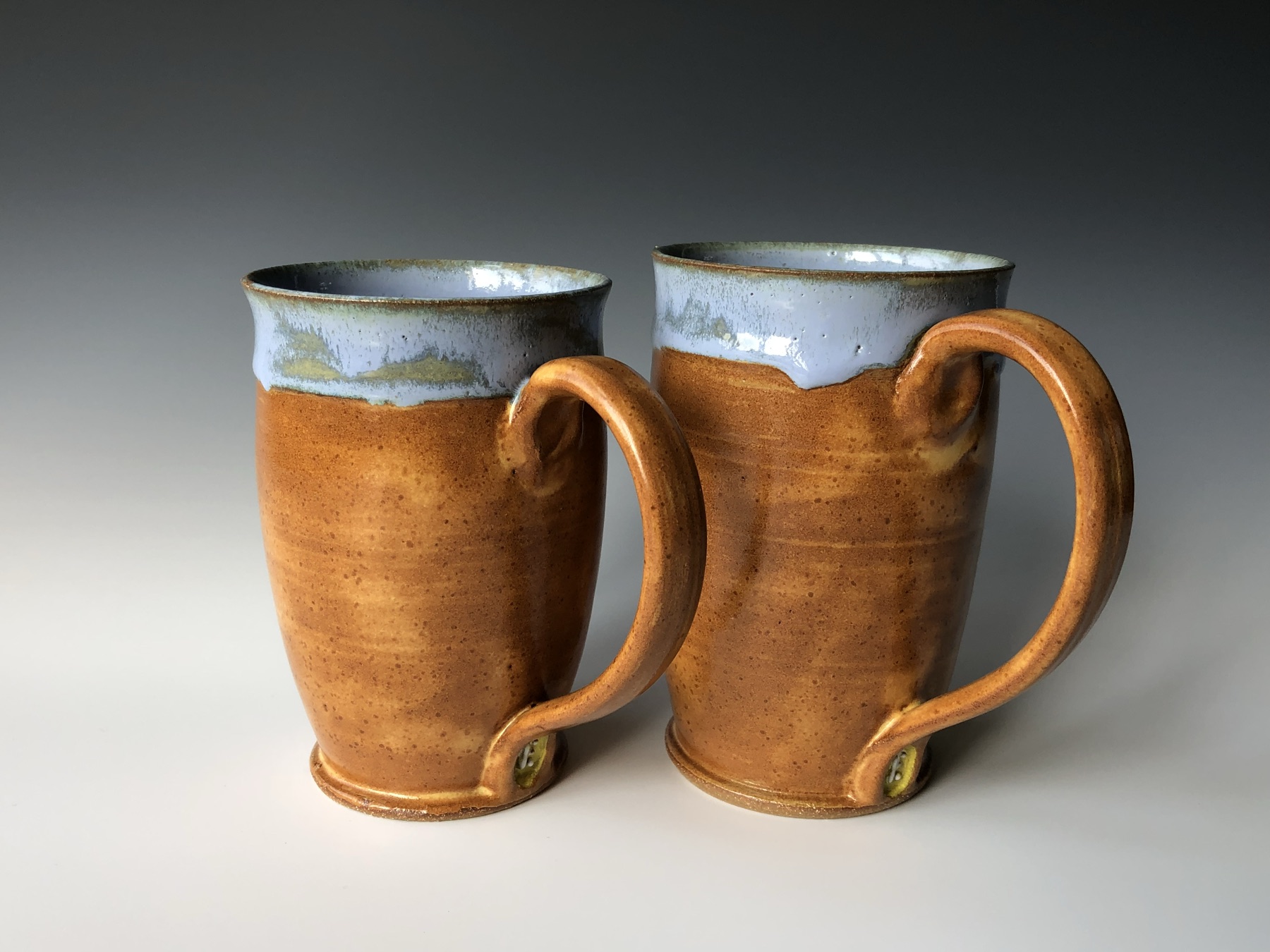 Tan mugs, blue drip, glaze PC-21 + SH-088 (photo 1 of 3)