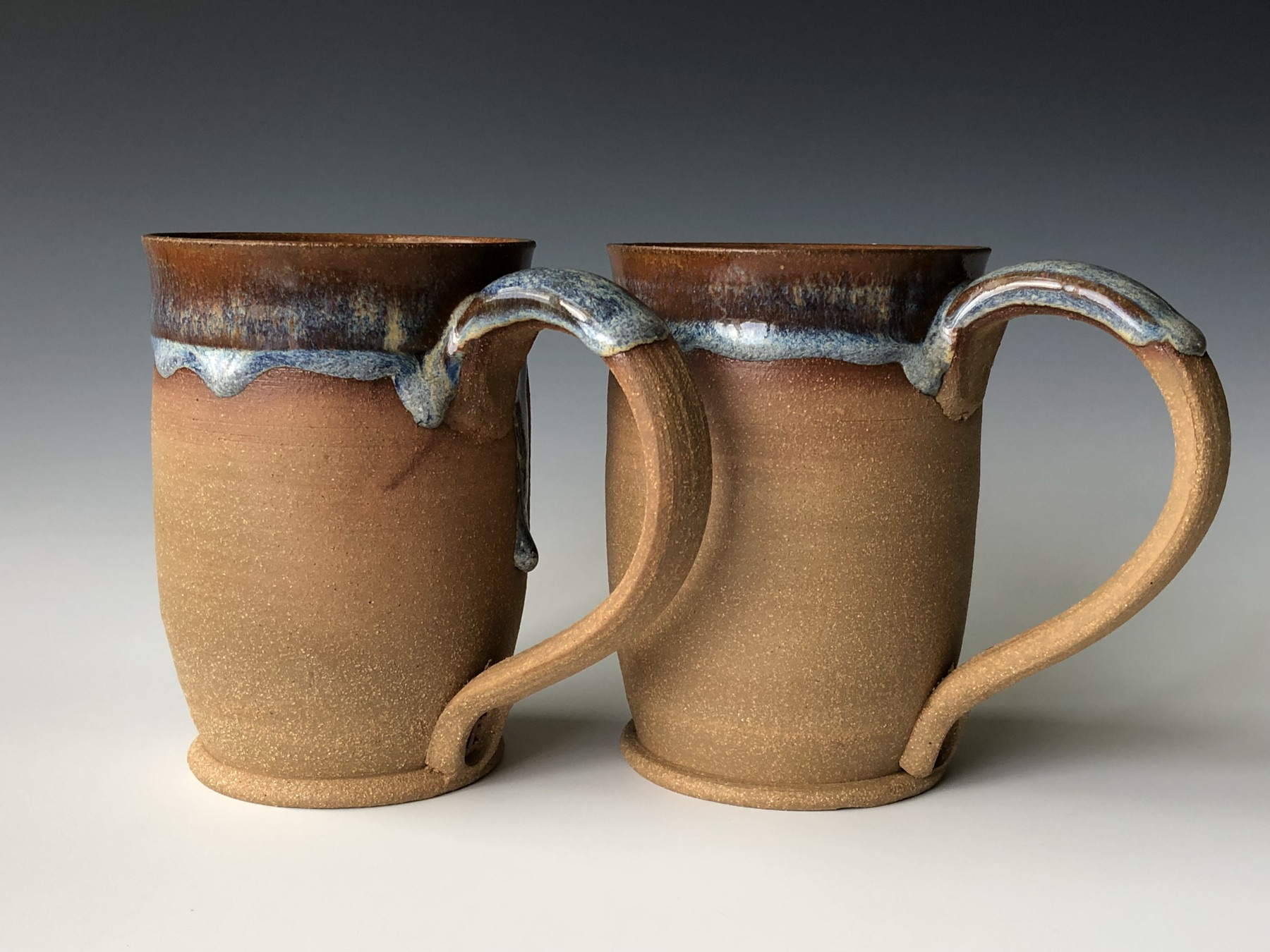 Tan mugs, blue drip, glaze PC-21 + SH-088 (photo 2 of 3)